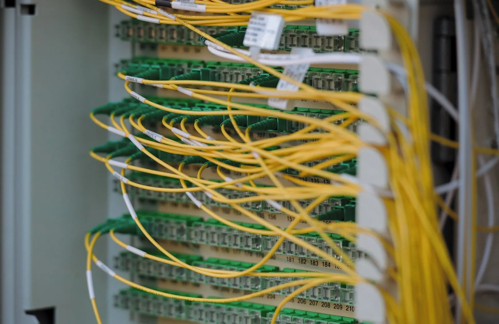 A rack of networking equipment in a server room